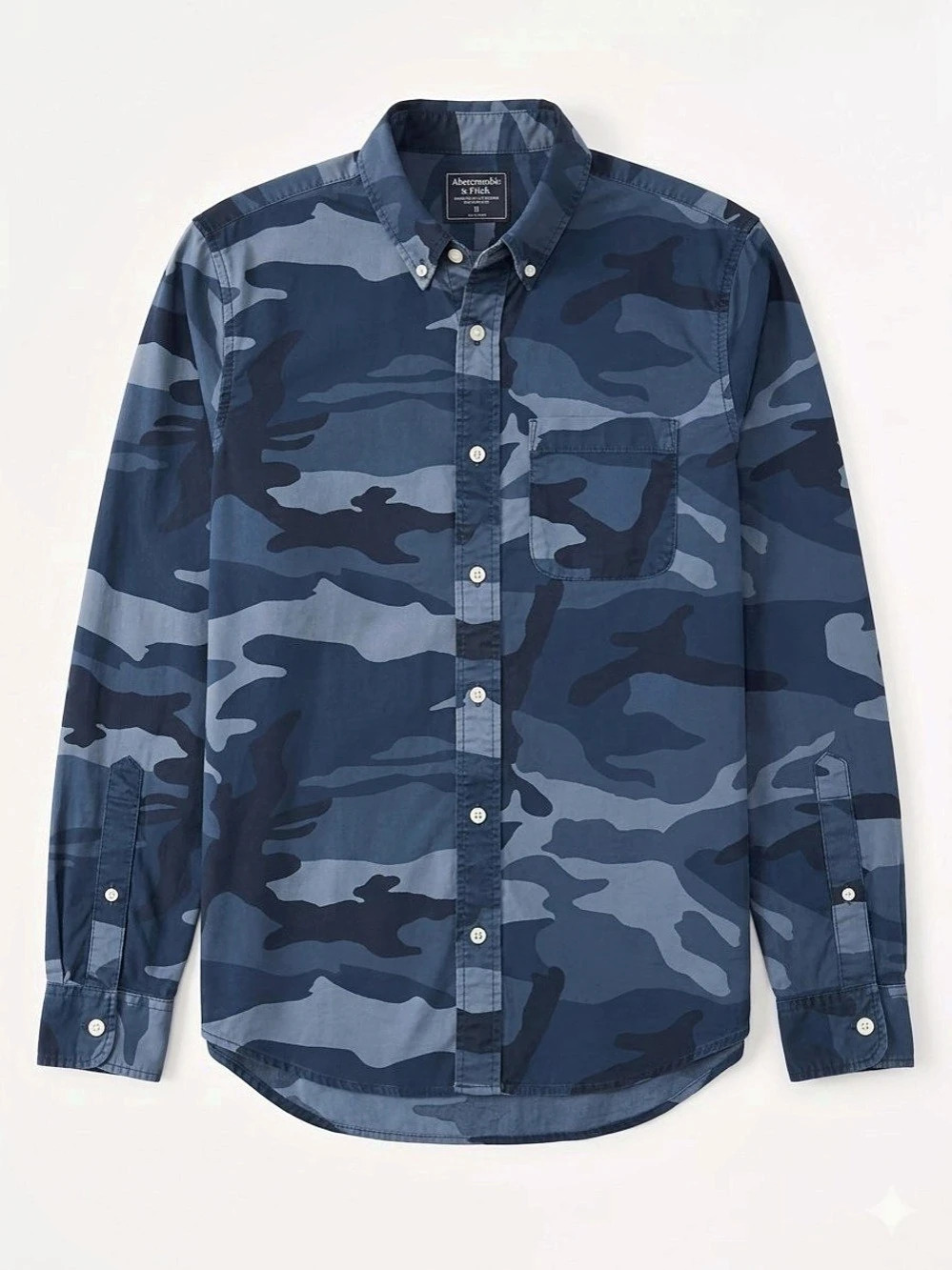 Abercrombie & Fitch Camo Button Down Shirt Blue Size Medium